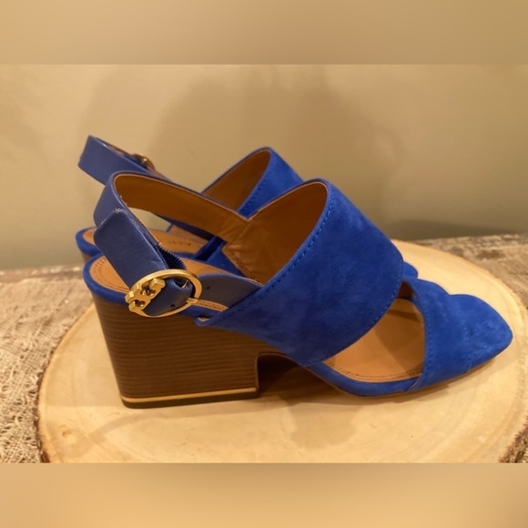 Tory Burch Selby 75mm Block Heel Sandal Silk Suede Size 9.5 Royal Blue 278$ - Picture 4 of 15